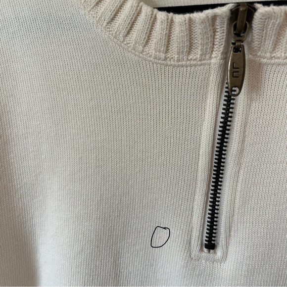 VTG Liz Claiborne Cozy Neutral Ivory Crewneck 1/4 Zip Ribbed Hems XL 100% cotton - Picture 5 of 11